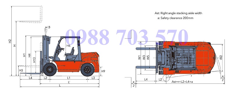 thiết kế xe nâng chạy xăng 7 tấn heli