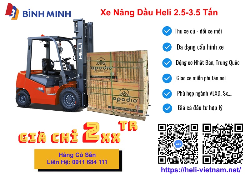 Giá xe nâng dầu 2.5 tấn Heli mới tại long thành đồng nai