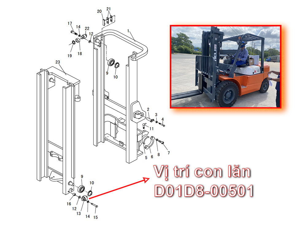 Vị Trí Lắp Đặt con Lăn D01D8-00501 Vị Trí Lắp Đặt con Lăn D01D8-00501