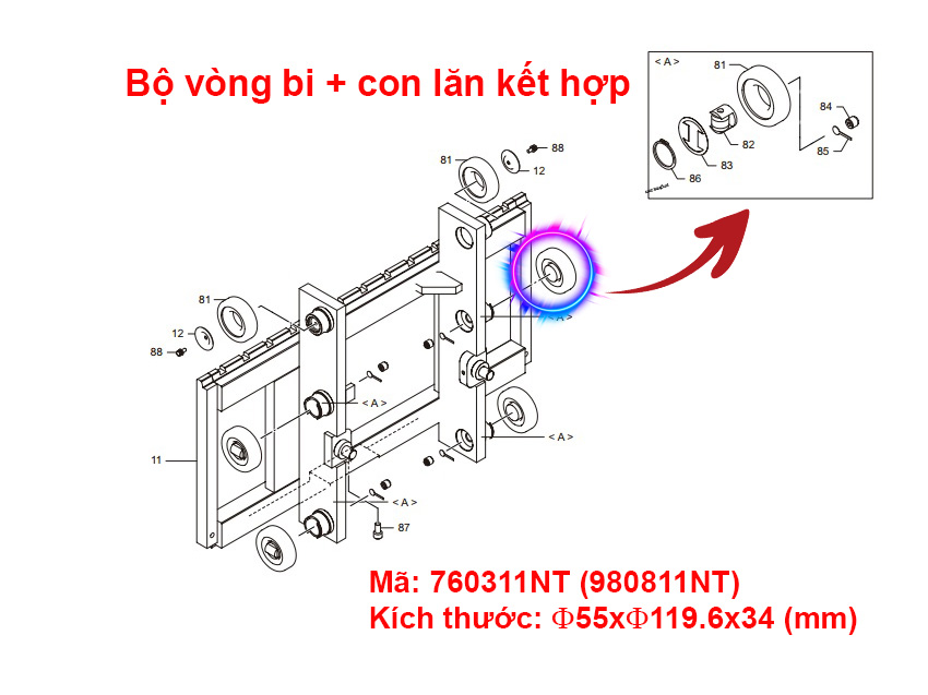 Vị trí vòng bi con lăn kết hợp 760311Nt 980811NT